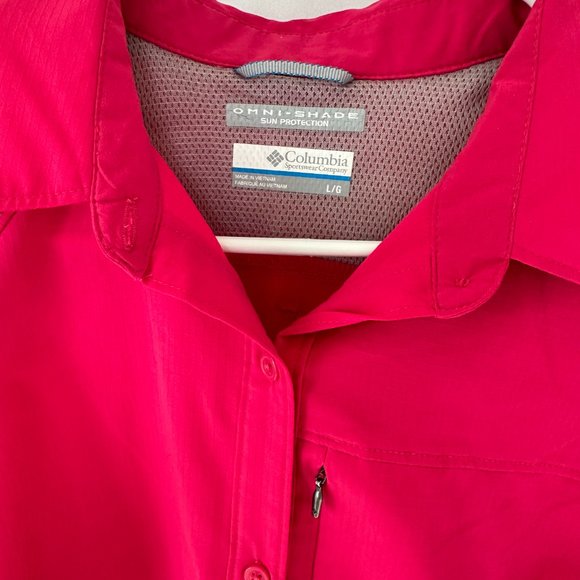 Columbia Fuchsia Omni Share Broad Spectrum Button Down Pink Large - Picture 2 of 5
